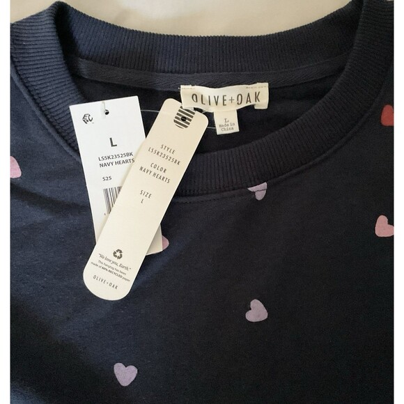 OLIVE + OAK Women's Multi Heart Crew Sweatshirt Size L, Navy NWT - Picture 5 of 6